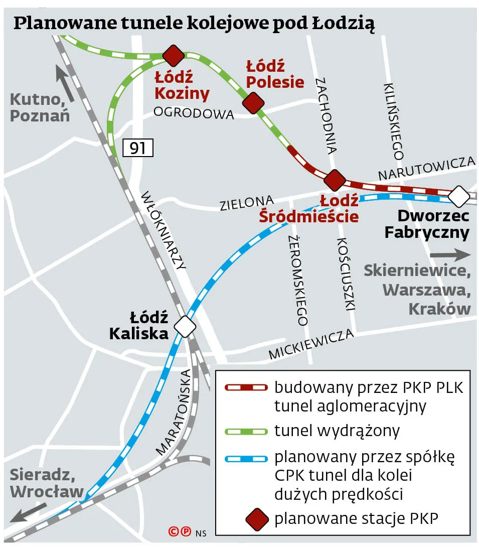 Planowane tunele kolejowe pod Łodzią