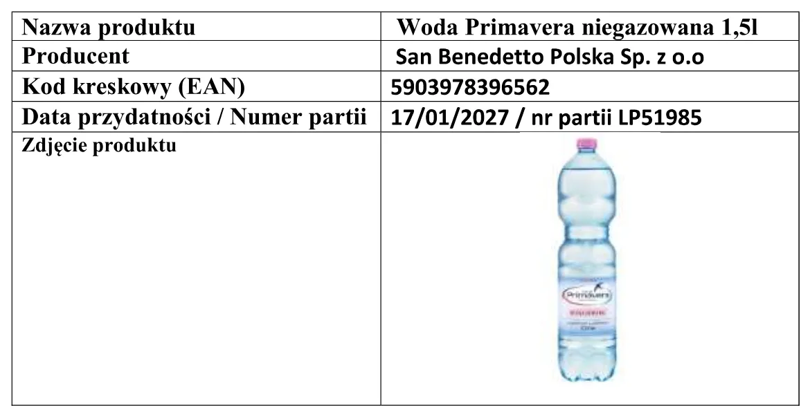 Wycofana ze sprzedaży w Auchan woda Primavera