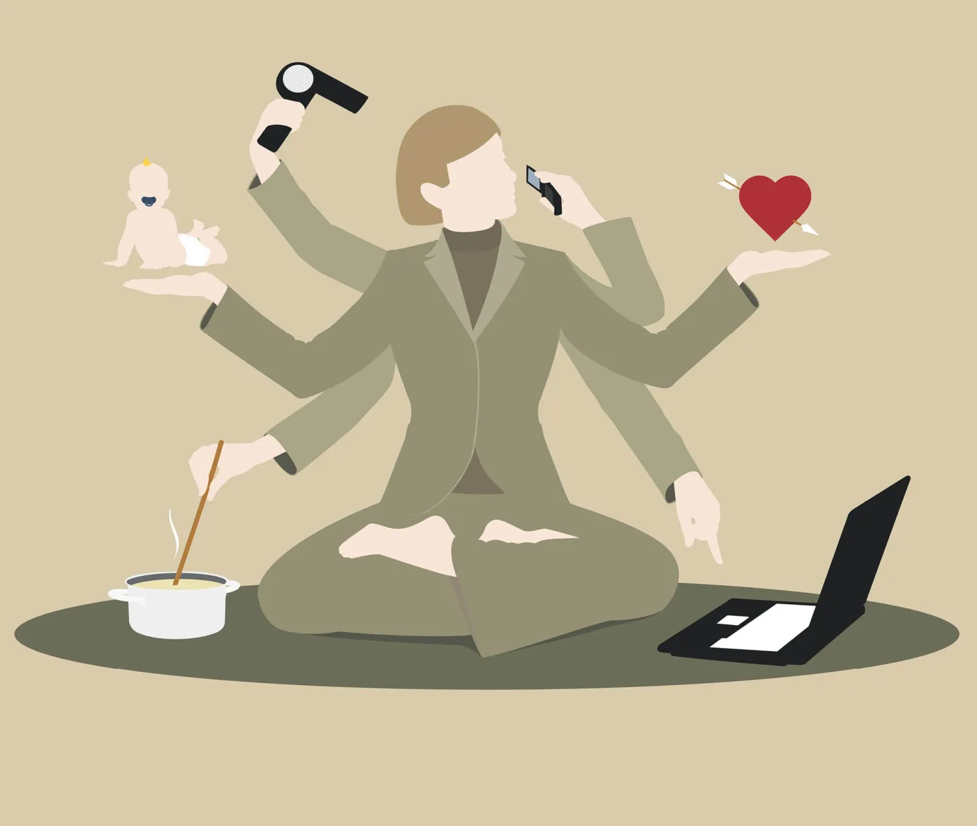 Grafika przedstawiająca kobietę wykonującą multitasking