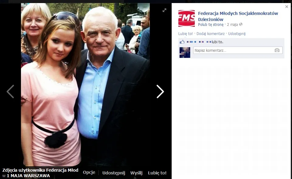 Zdjęcie Justyny Klimasary i Leszaka Millera na profilu młodzieżówki SLD na Facebooku. Fot. Facebook