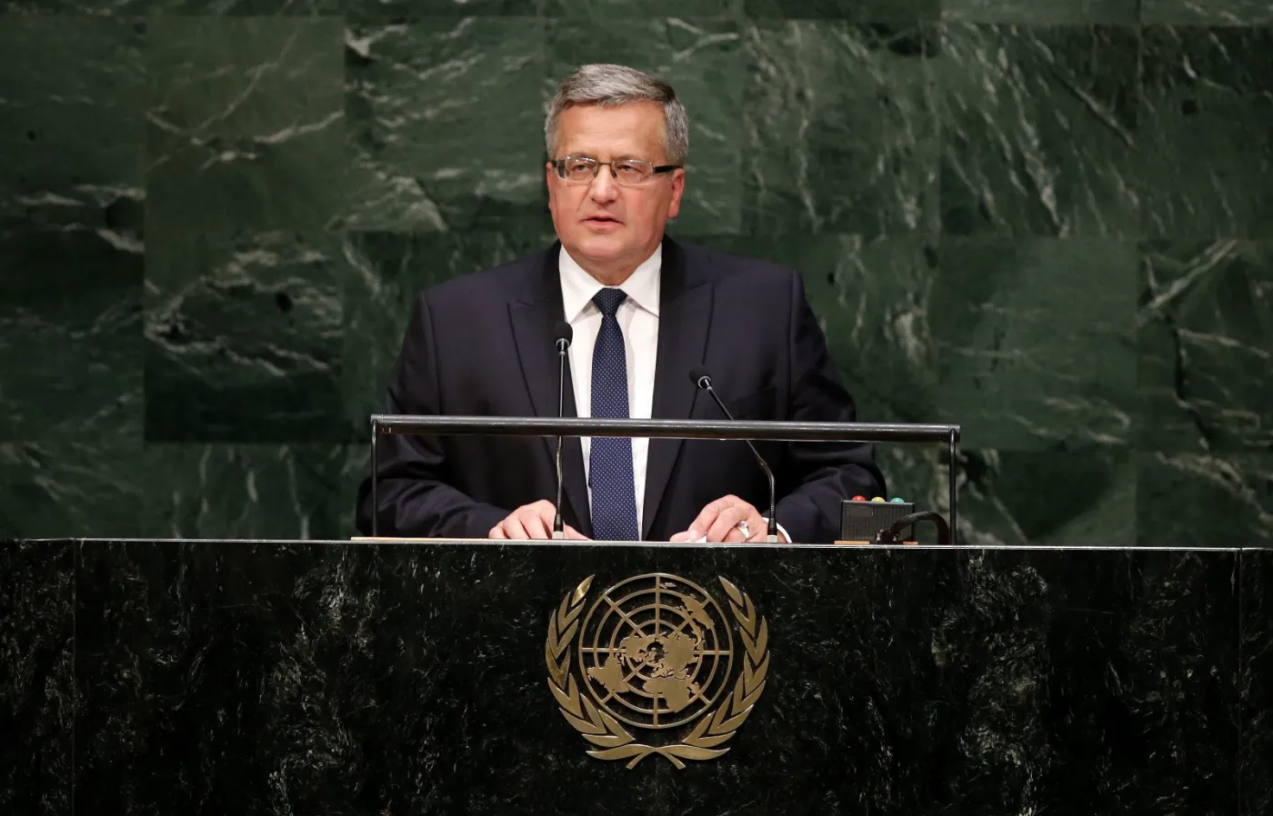 Wystąpienie Bronisława Komorowskiego na forum ONZ. Fot. EPA/JUSTIN LANE/PAP/EPA