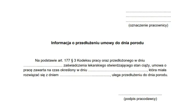Przedłużenie umowy do dnia porodu [WZÓR]