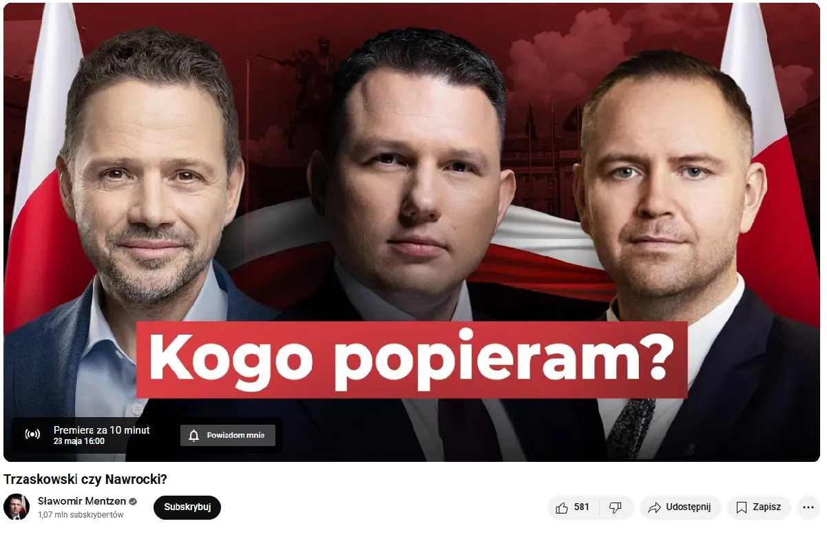Mentzen nie poprze nikogo w II turze. "Trzaskowski mnie zawiódł, Nawrocki ma problem z wiarygodnością"