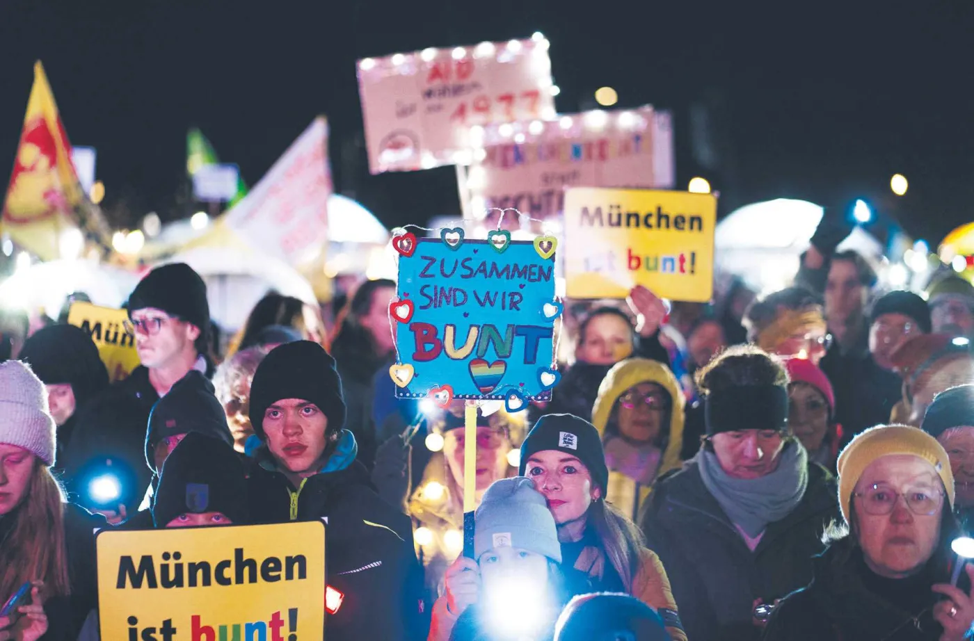 Manifestacja przeciwników prawicowego ekstremizmu w Niemczech. Monachium, 11 lutego 2024 r.