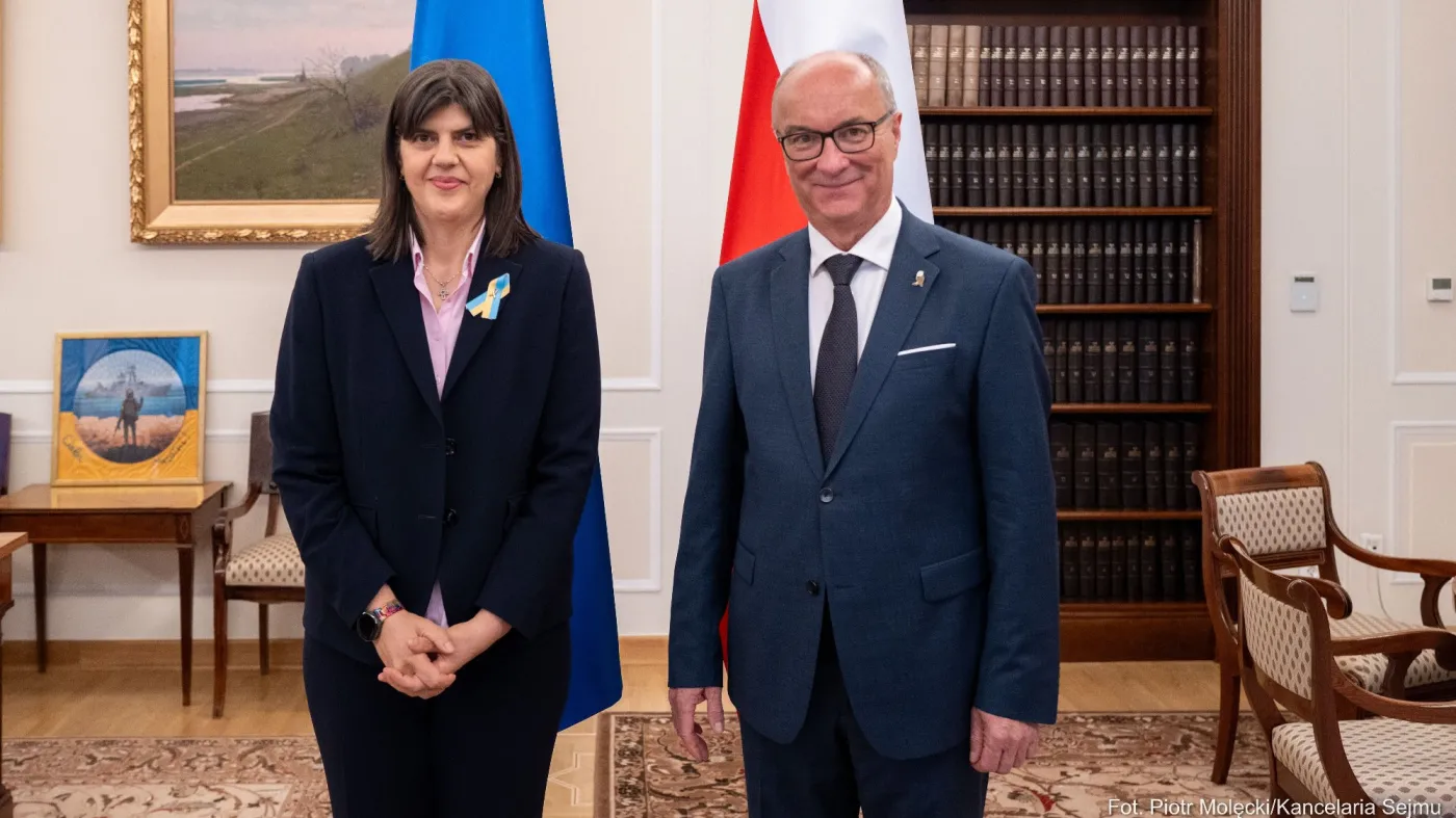 Marszałek Sejmu Włodzimierz Czarzasty oraz Europejska Prokurator Generalna Laura Kovesi