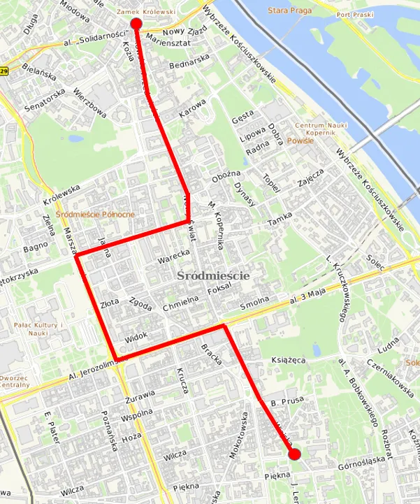 Mapa protestu rolników w Warszawie 10 maja 2024 r.