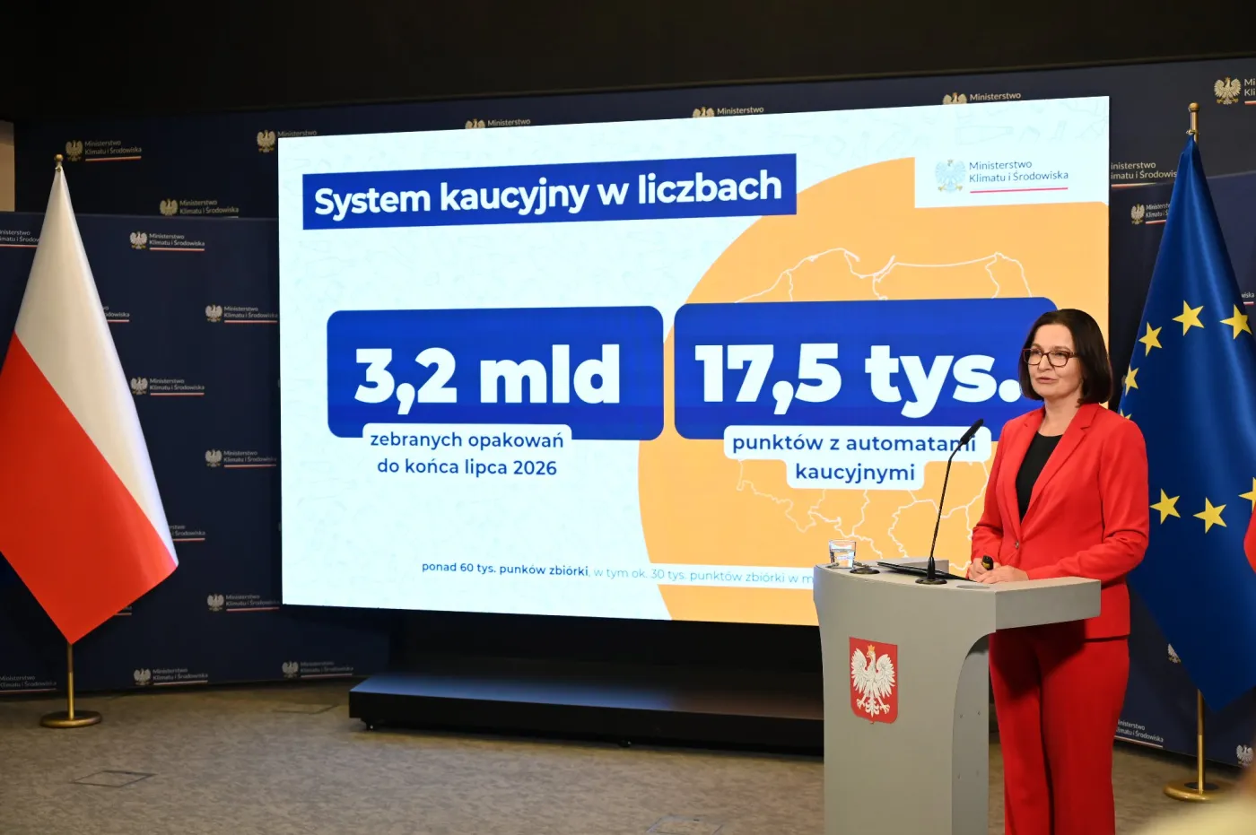 Anita Sowińska, wiceministra klimatu i środowiska, podczas konferencji o systemie kaucyjnym
