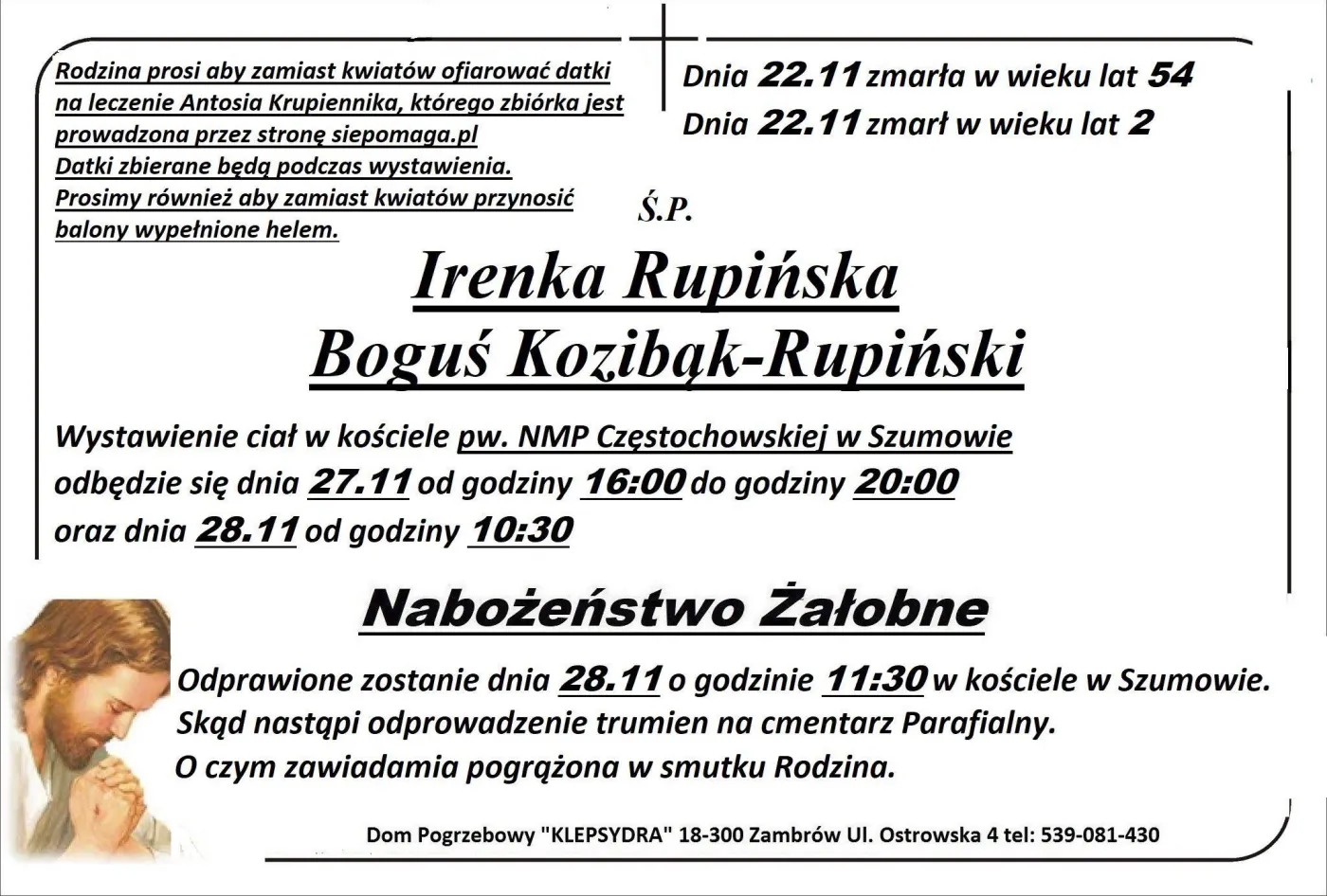 Irena Krupińska i jej wnuczek Boguś nie żyją - nekrolog