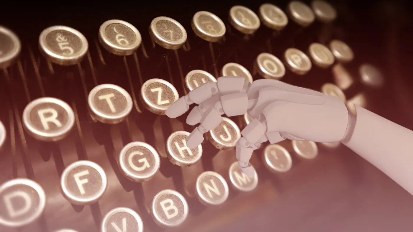 AI Ilustracja Robot,Hand,Using,Typing,Machine