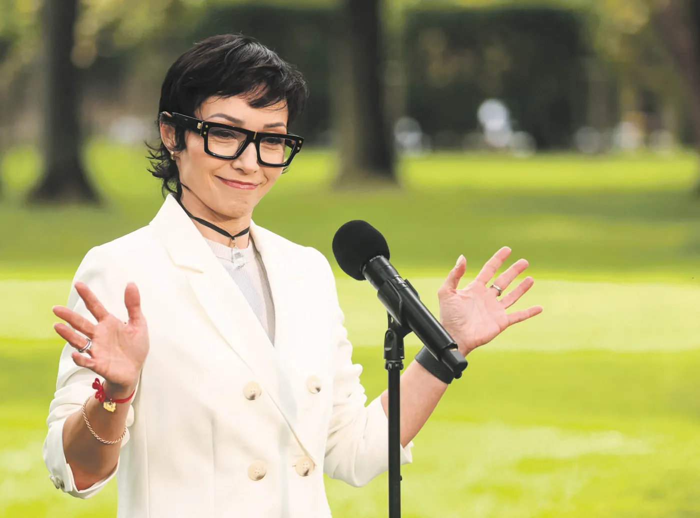 Barbara Mróz-Gorgoń podczas konferencji prasowej w Kancelarii Prezesa Rady Ministrów, 29 lipca 2026 r.