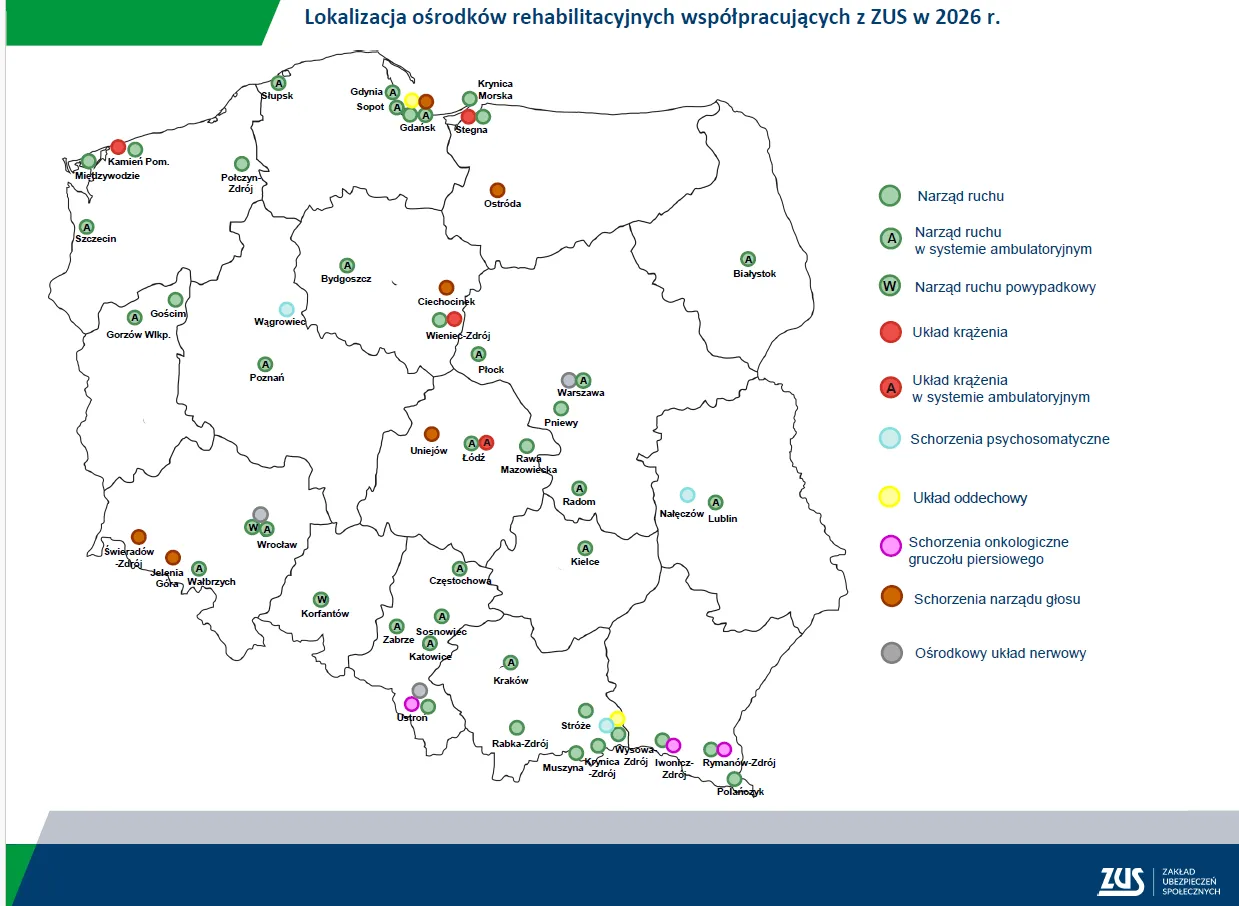 Mapa ośrodków rehabilitacyjnych i sanatoriów
