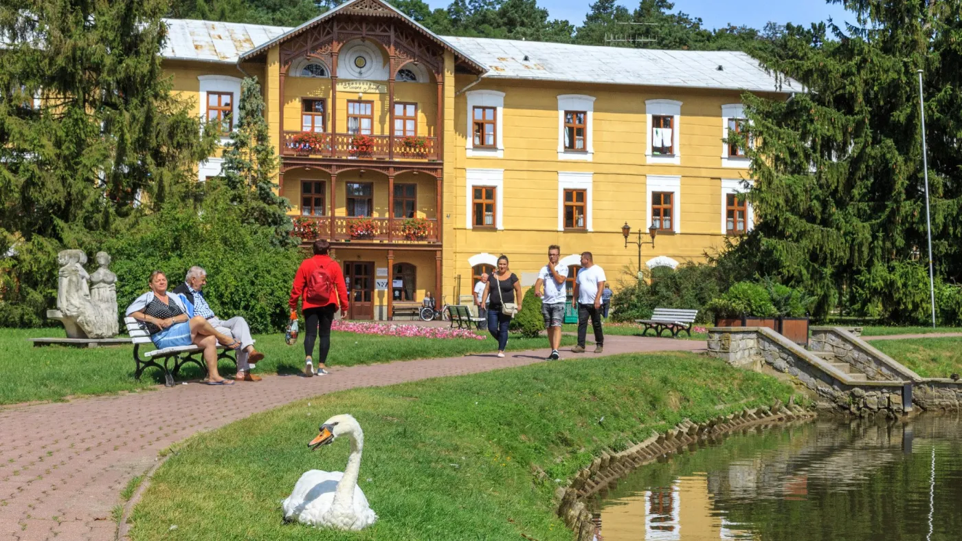 Kuracjusze przed budynkiem sanatorium