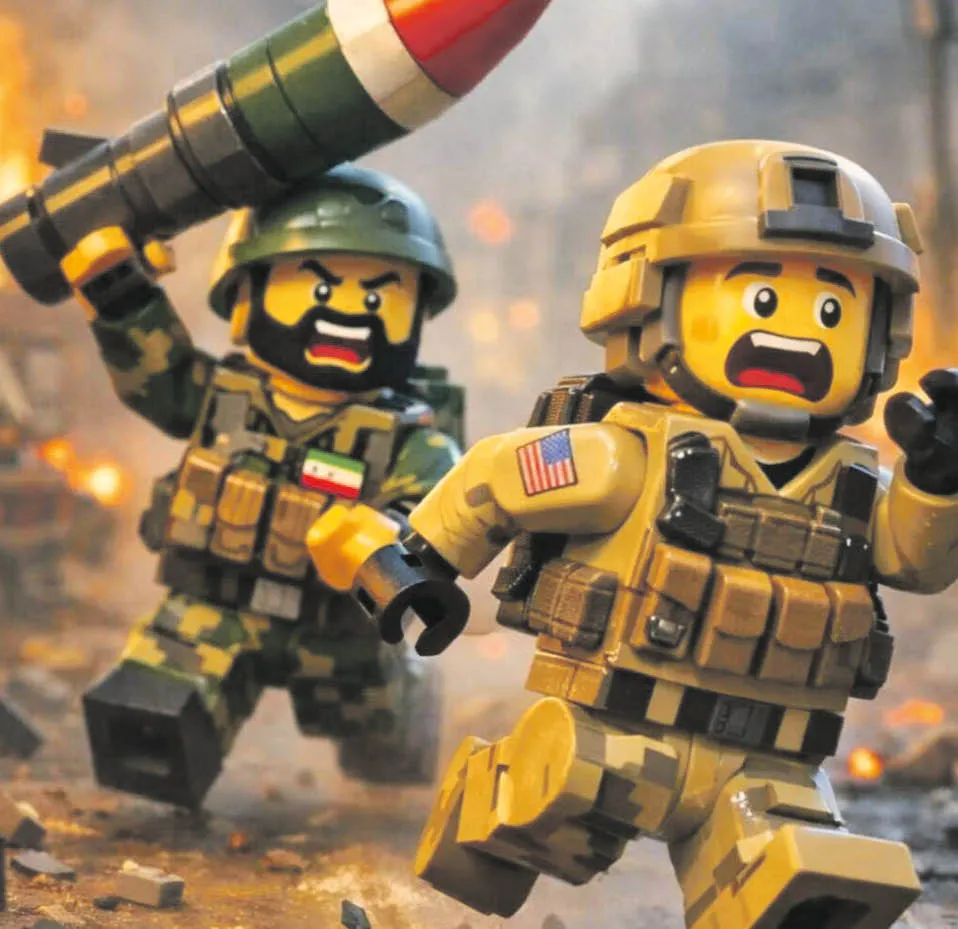 Kadr z filmiku AI wyprodukowanego przez irańską grupę Wybuchowe Media (Explosive Media) przeciwko USA