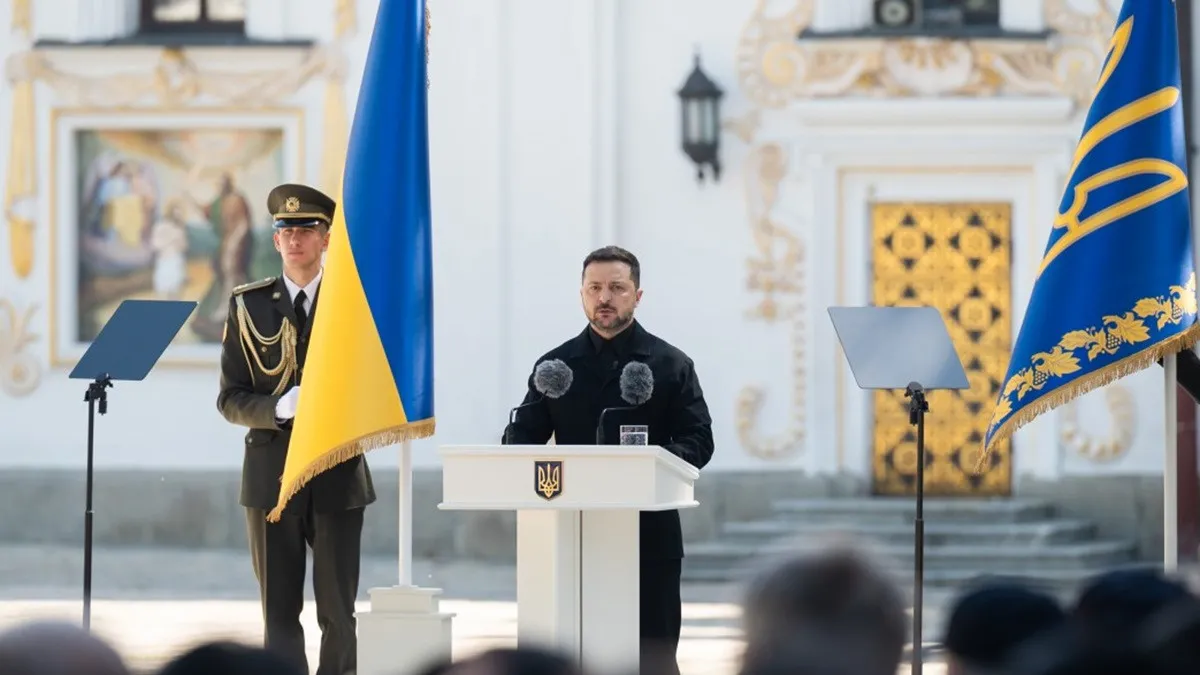 Prezydent Ukrainy Wołodymyr Zełenski na obchodach Dnia Konstytucji