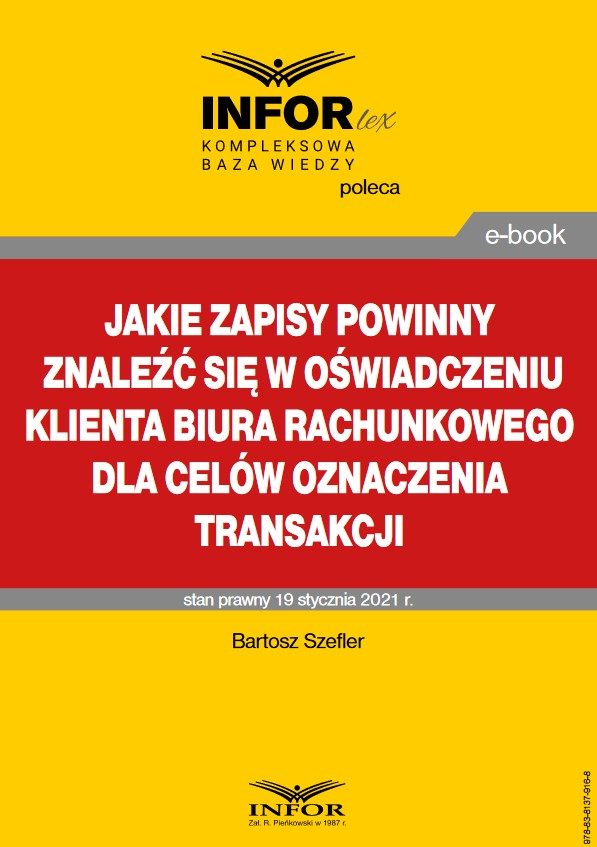 Jakie zapisy powinny się znaleźć w oświadczeniu klienta biura rachunkowego dla celów oznaczenia transakcji